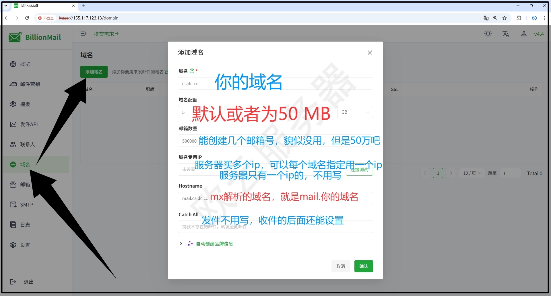 BillionMail自建邮局一:添加域名